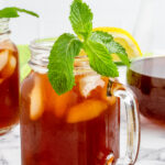 mint iced tea recipe in glass mason jars